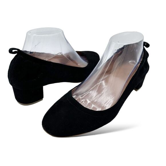 J.Crew Factory Anya Black Suede Low Chunky Heeled Pumps Slip-On Ballet Vibe sz 9 - Picture 2 of 9